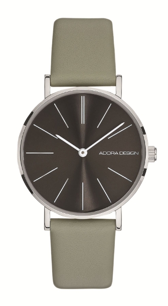 Adora Design Damenuhr Edelstahl Quarz Leder Grau AD8821