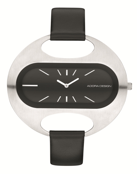 Adora Design Damenuhr Quarz Oval Leder Schwarz 55mm AD8842