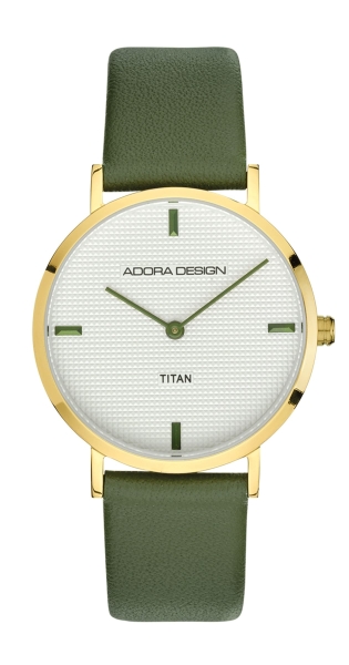 Adora Design Damenuhr Titan Titanium Goldfarben Leder Grün AD8855