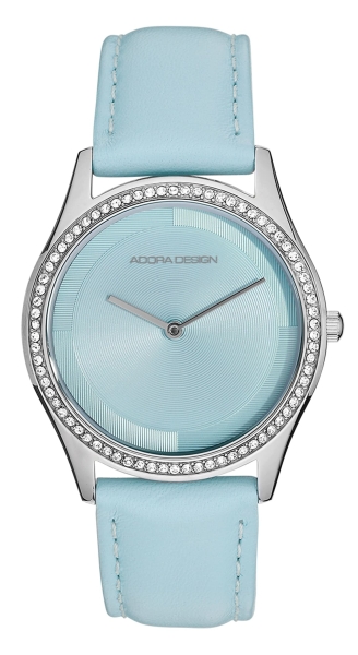 Adora Design Damenuhr Edelstahl Quarz Leder Blau AD8870