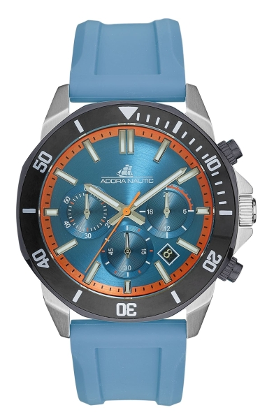 Adora Nautic Herrenuhr Chronograph Blau Orange Silikon 10BAR AN2454