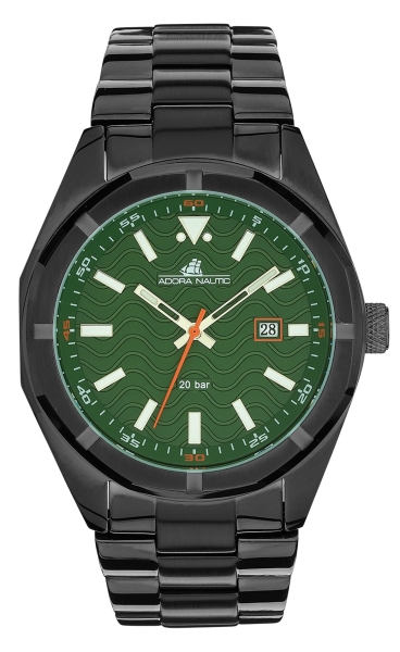 Adora Nautic Herrenuhr Edelstahl Datum 44mm Schwarz 20BAR AN2467