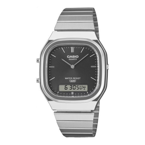Casio Unisex Uhr Retro Analog/Digital Edelstahlband Schwarz AQ-240E-1AEF