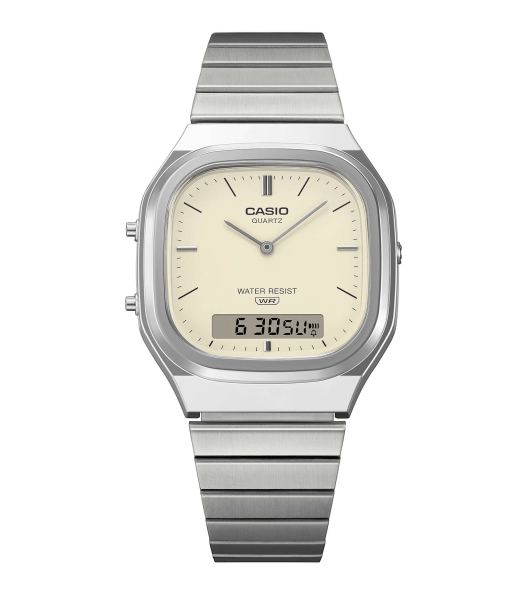 Casio Unisex Uhr Retro Analog/Digital Edelstahlband Weiß AQ-240E-7A2EF