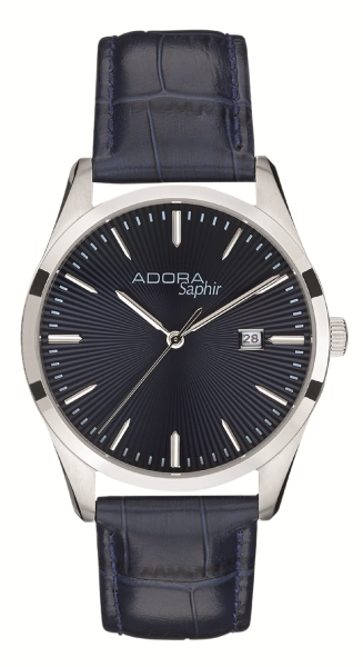 Adora Herrenuhr Quarz Saphirglas Datum Leder Blau 38mm AS4849