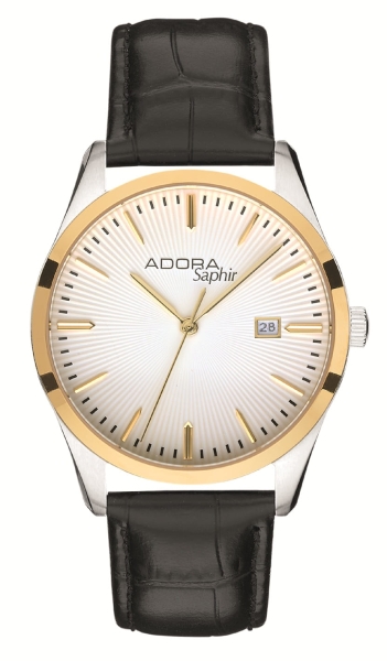 Adora Herrenuhr Saphirglas Datum Bicolor Leder Schwarz 38mm AS4850