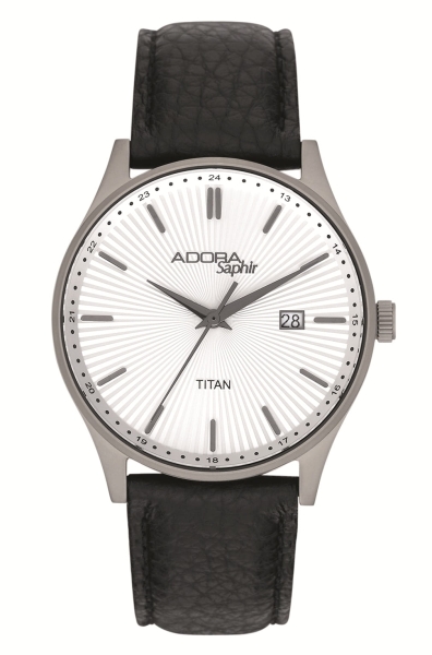 Adora Herrenuhr Titan Quarz Saphirglas Datum Leder Schwarz 38mm AS4859