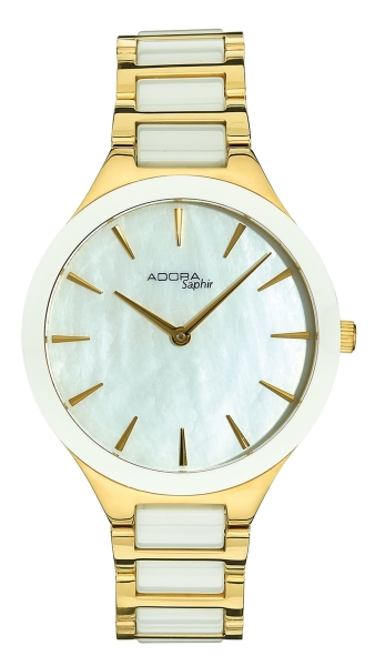 Adora Damenuhr Edelstahl Saphirglas Goldfarben Keramik Weiss 34mm AS4886