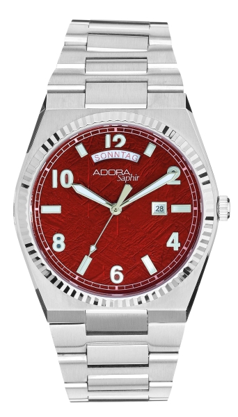Adora Herrenuhr Edelstahl Saphirglas Datum Tag Rot 40mm AS4904