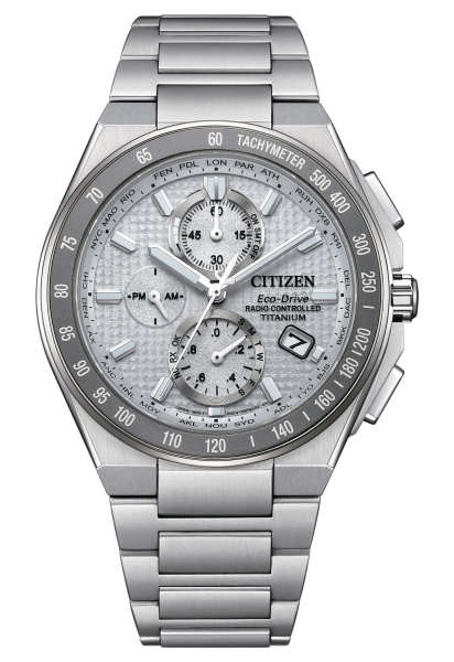 Citizen Herrenuhr Funkuhr Solar Titan Saphirglas Silberfarben 10BAR AT8391-52H