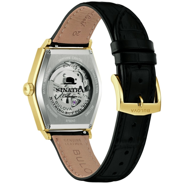 Bulova Herrenuhr Sinatra Automatik Saphirglas Goldfarben 37mm 97B243