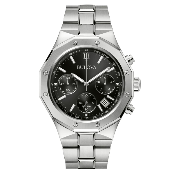 Bulova Herrenuhr Edelstahl Chrono Datum 44mm Schwarz 96B410