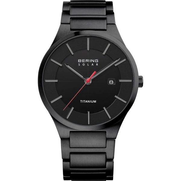Bering Herrenuhr Titanium Datum Saphirglas 10BAR Schwarz 39mm 15239-722