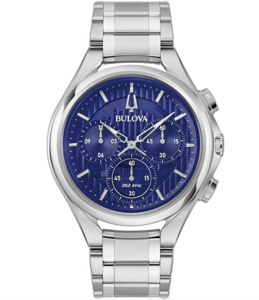 Bulova Herrenuhr Curv Chrono Saphirglas Gewölbt 44mm Blau 96A302