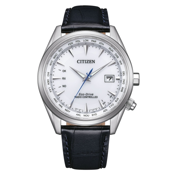Citizen Herrenuhr Funkuhr Solar Saphirglas Datum 10BAR Leder CB0270-10A
