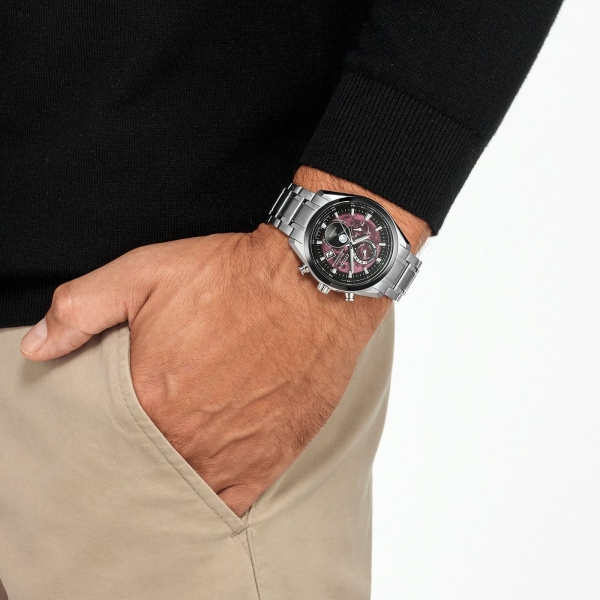 Citizen Herrenuhr Funk Solar Titan Mondphase Saphirglas Rot BY1018-80X