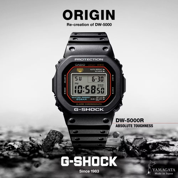 Casio G-SHOCK Herrenuhr Digital Schwarz Alarm 20BAR DW-5000R-1AER