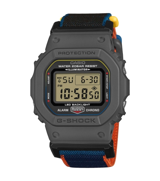 Casio G-SHOCK Herrenuhr Digital Grau Blau Textilband DW-5600MNC-8A2ER