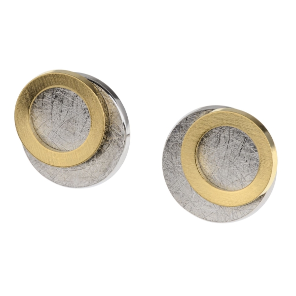 Ernstes Design Damen Ohrringe Ohrstecker Rund Bicolor Edelstahl E593