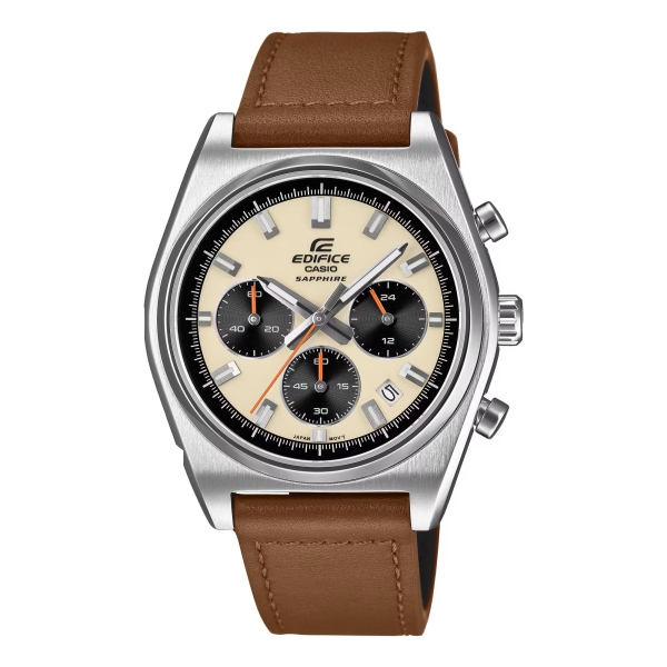 Casio Edifice Herrenuhr Chronograph Saphirglas 10BAR Leder EFB-730L-7AVUEF