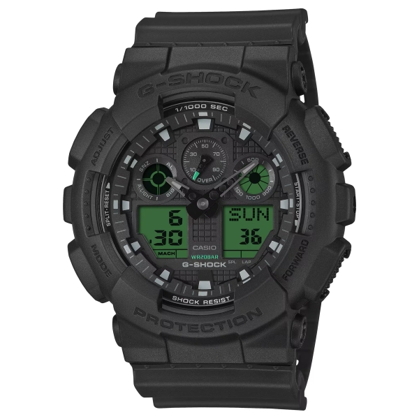 Casio G-SHOCK Herrenuhr Analog/Digital Schwarz Grün 20BAR GA-100BEG-1AER