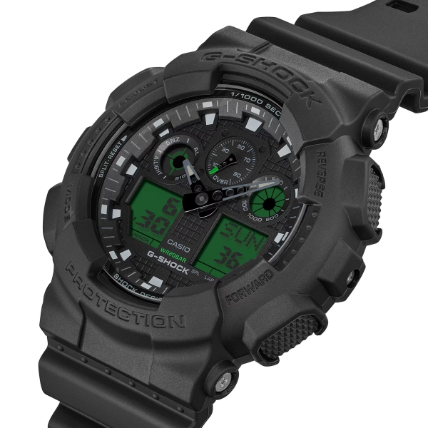 Casio G-SHOCK Herrenuhr Analog/Digital Schwarz Grün 20BAR GA-100BEG-1AER