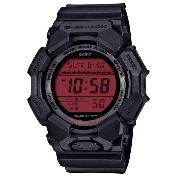 Casio G-SHOCK Herrenuhr Digital Licht Alarm Schwarz Rot 20BAR GD-010BBR-1ER