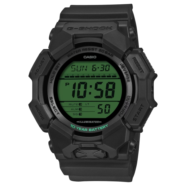Casio G-SHOCK Herrenuhr Digital Licht Alarm Schwarz Grün 20BAR GD-010BEG-1ER