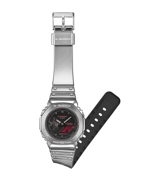 Casio G-SHOCK Uhr Metallic Herrenuhr Silberfarben Rot GM-2100YRA-8AER