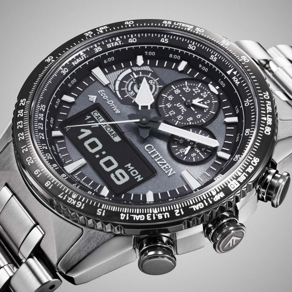 Citizen Herrenuhr Promaster Sky Solar Edelstahl Alarm Schwarz JV2006-55H