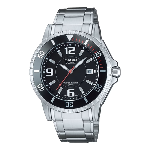 Casio Herrenuhr Edelstahl Datum 20BAR Schwarz 40mm MTD-1053D-1AVES