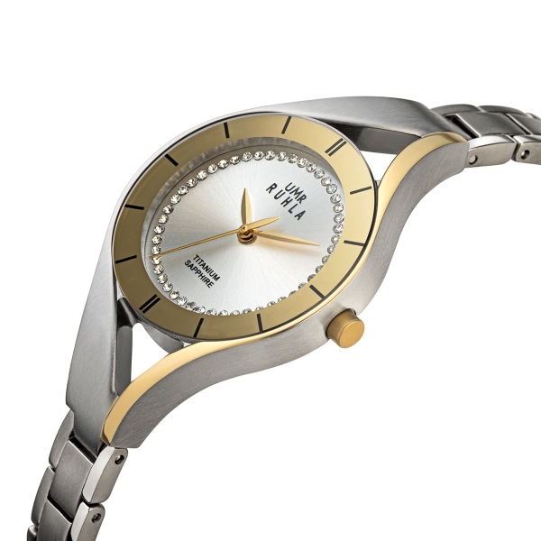 UMR Ruhla Damenuhr Titan Halbspange Saphirglas Bicolor 29mm 26115