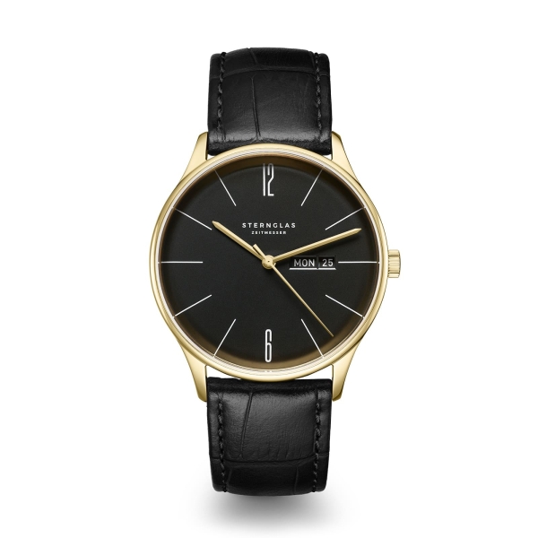 Sternglas Herrenuhr Berlin Saphirglas Schwarz Leder 38mm S01-BE04-HE03