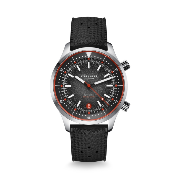 Sternglas Merion Schwarz Rot Herrenuhr Taucher Wechselband S02-ME03-SET