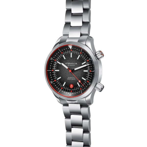 Sternglas Merion Schwarz Rot Herrenuhr Taucher Wechselband S02-ME03-SET