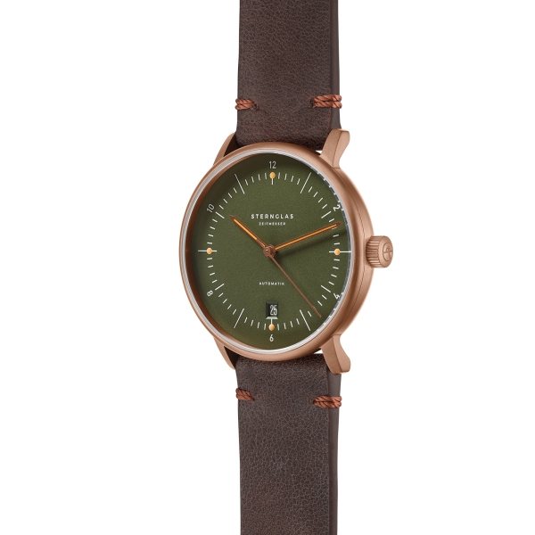 Sternglas Herrenuhr Naos Automatik Dunkelgrün Bronze Leder 38mm S02-NA35-VI17