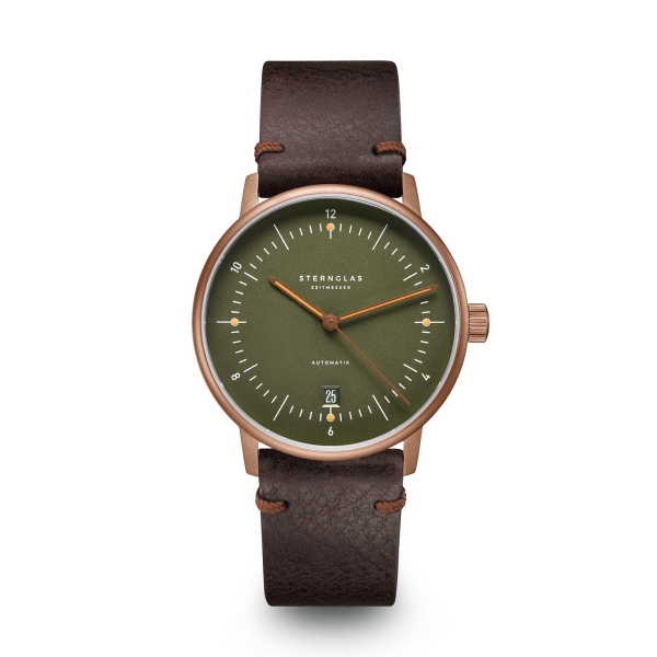 Sternglas Herrenuhr Naos Automatik Dunkelgrün Bronze Leder 38mm S02-NA35-VI17