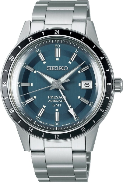 Seiko Presage Herrenuhr Automatik GMT Datum Blaugrau SSK009J1