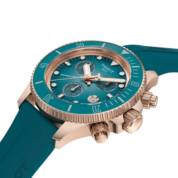 Tissot Unisex Uhr Seastar 1000 Chrono 38mm Türkis Rosé T120.217.17.011.00