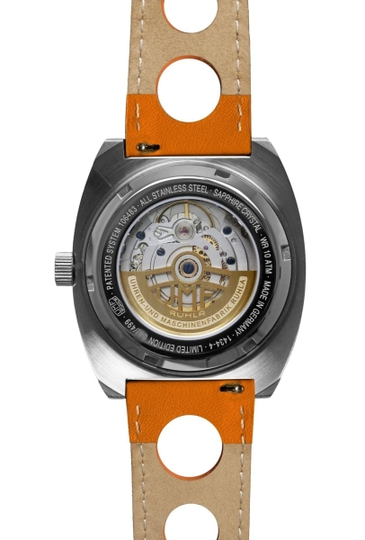 UMF Ruhla Herrenuhr Automatik Scheibenuhr Limited Orange 1434-4