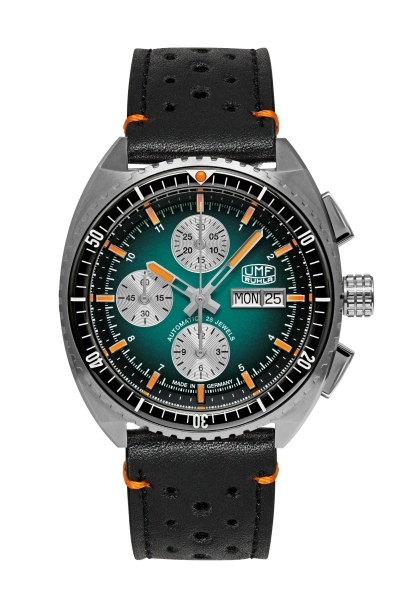 UMF Ruhla Herrenuhr Automatik Chrono Grün Saphirglas 42mm 1818-4
