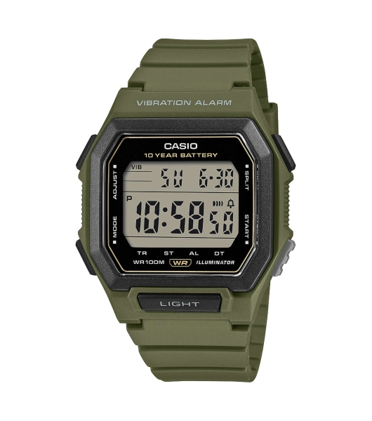 Casio Herrenuhr Digital Licht Vibrationsalarm 10 BAR Grün W-738H-3AVEF
