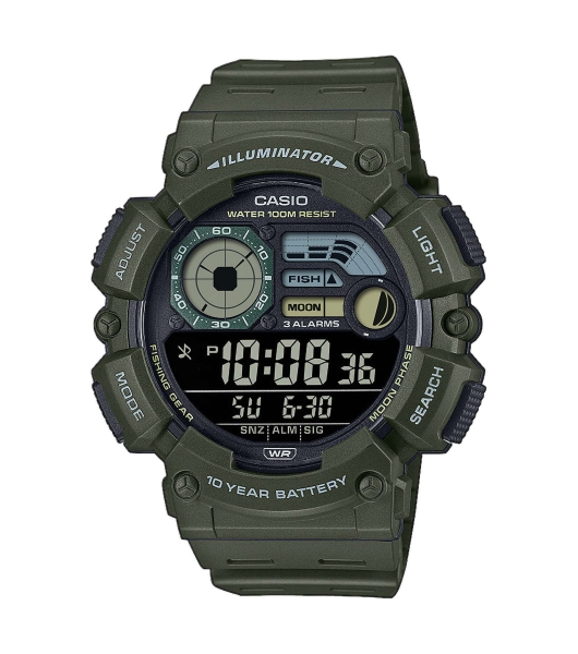 Casio Herrenuhr Digital Mondphase Grün 10BAR Groß WS-1500H-3BVEF
