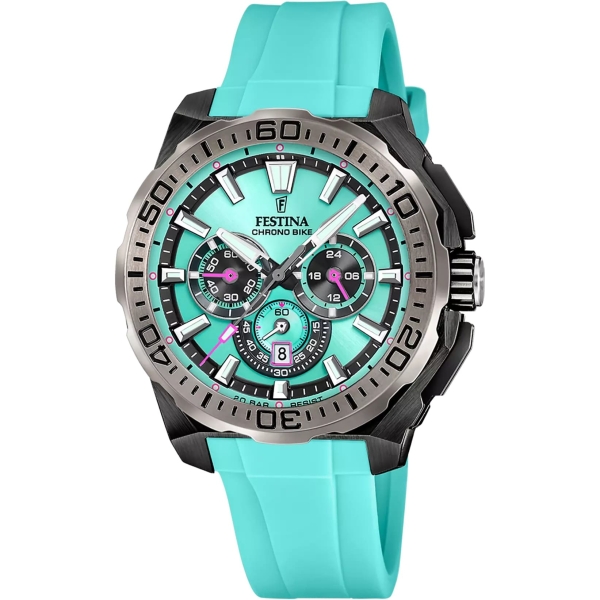 Festina Chrono Bike 2025 Herrenuhr Datum Türkis 20BAR 46mm F20726/2