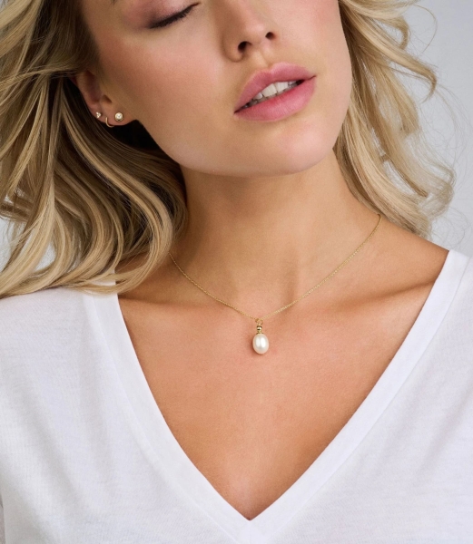 Spirit Icons Damenkette Silber Goldfarben Perle 45cm 10942-45