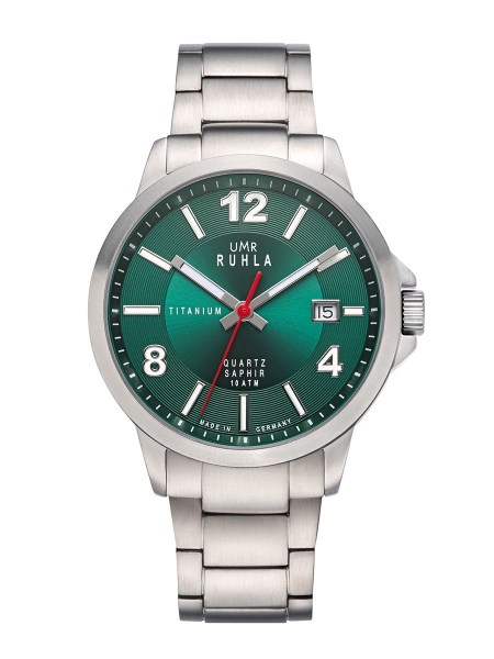 UMR Ruhla Herrenuhr Titan Saphirglas Datum 10BAR Grün 32003