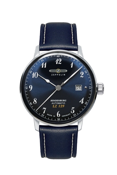 Zeppelin Herrenuhr LZ129 Hindenburg Automatik Datum Leder Blau 8056-3