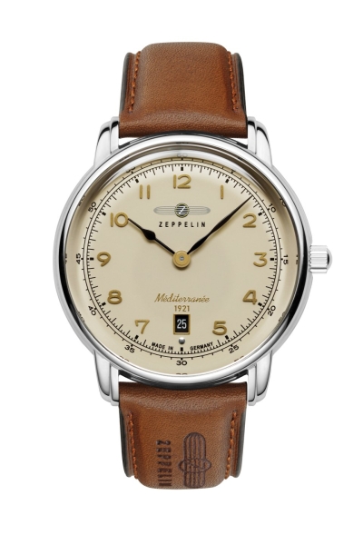 Zeppelin Herrenuhr Méditerranée Quarz Datum Leder Braun 9640-5