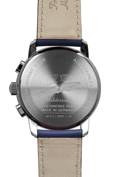 Zeppelin Herrenuhr Méditerranée Chronograph Leder Blau 42mm 9670-3