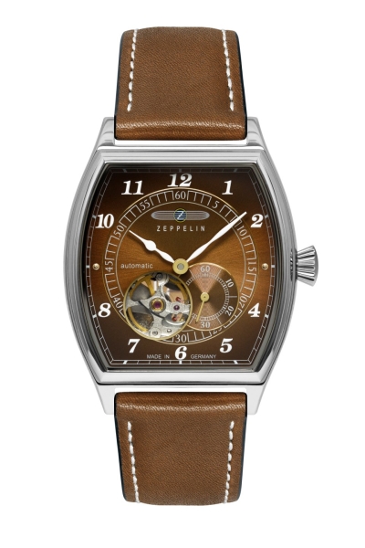 Zeppelin Herrenuhr Metropolis Automatik Leder Braun Tonneau 8362-2